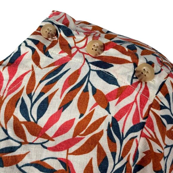 Lands End Blouse Womens 1X 16W-18W Colorful Floral 100% Linen Shoulder Buttons - Picture 5 of 7